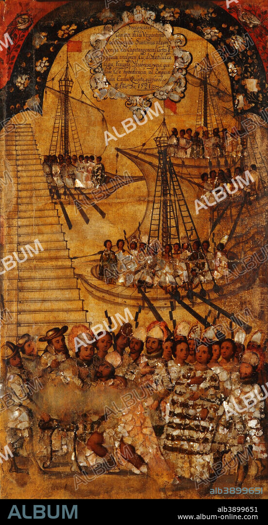 MIGUEL GONZALES. La Conquista de México. Tabla XXIV. Date/Period: Last quarter XVII century. Painting. Height: 1,000 mm (39.37 in); Width: 520 mm (20.47 in).