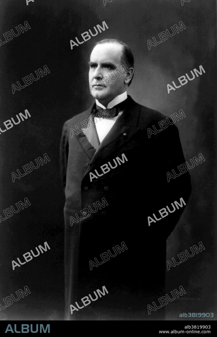 William McKinley (January 29, 1843 - September 14, 1901) was the 25th President of the US(1897-1901). He was the last President to have served in the American Civil War. After the war, he settled in Ohio, where he practiced law and married Ida Saxton. In 1876, he was elected to Congress, and became the Republican Party's expert on the protective tariff. He was elected Ohio's governor in 1891 and 1893. He secured the Republican nomination for president in 1896, and defeated his Democratic rival, William Jennings Bryan. Rapid economic growth marked McKinley's presidency. He promoted the 1897 Dingley Tariff to protect manufacturers and factory workers from foreign competition, and in 1900, he secured the passage of the Gold Standard Act. He hoped to persuade Spain to grant independence to rebellious Cuba without conflict, but when negotiation failed, he led the nation in the Spanish-American War of 1898. He defeated Bryan again in the 1900 presidential election, in a campaign focused on imperialism, prosperity, and free silver. He was assassinated by an anarchist in September 1901, and died at the age of 58.
