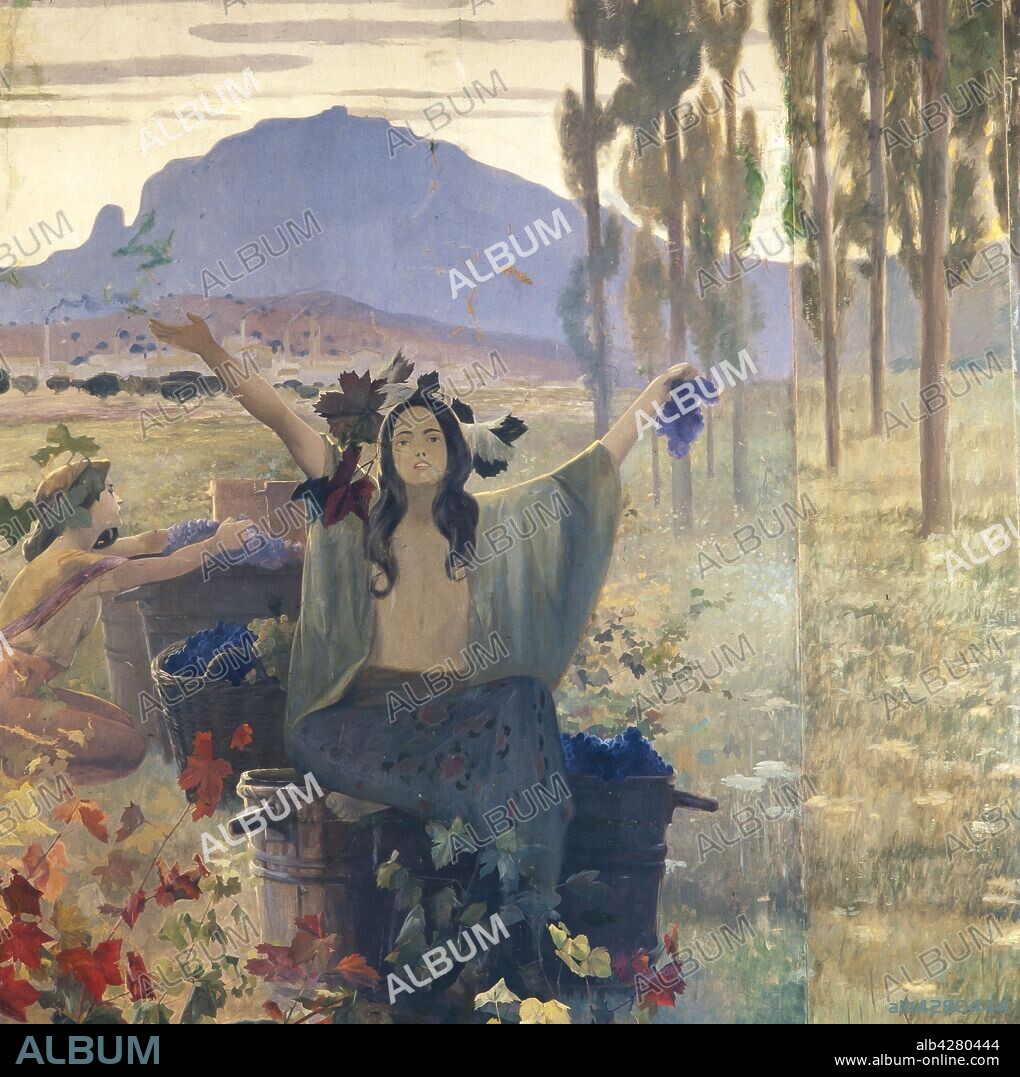 Alexandre de Riquer / Panel mural representando la agricultura, la industria y la exportación, 1901.