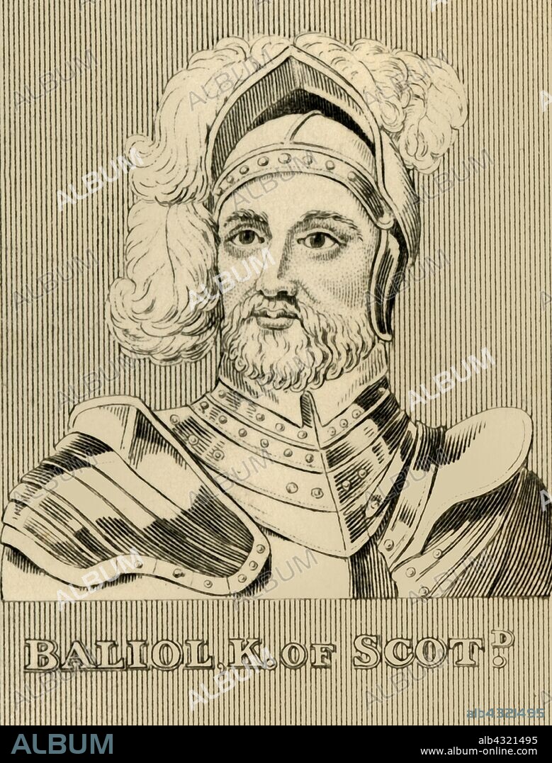 'Baliol, K. of Scotland', (c1249-1314), 1830. John Balliol (c1249-1314) King of Scots from 1292 to 1296. From "Biographical Illustrations", by Alfred Howard. [Thomas Tegg, R. Griffin and Co., J. Cumming, London, Glasgow and Dublin, 1830].