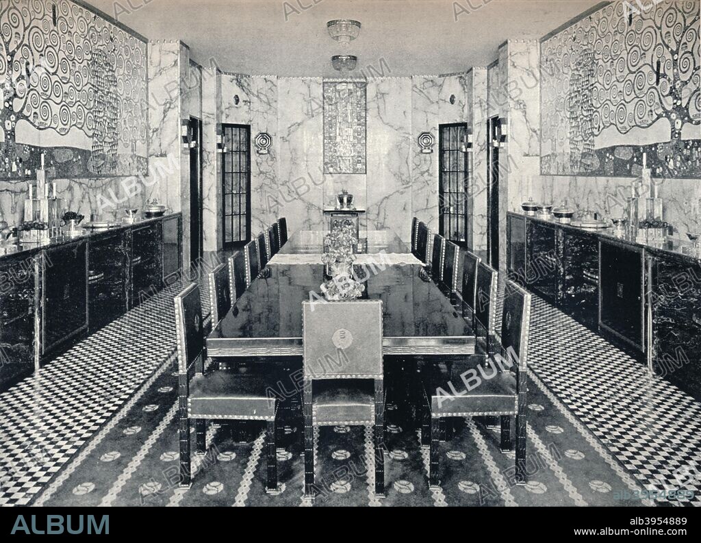 The Dining Room of the Stoclet Palace, Brussels, Belgium, c1914. The Stoclet Palace was built by architect Josef Hoffmann for banker and art lover Adolphe Stoclet between 1905 and 1911. From The Studio Volume 61. [London Offices of the Studio, London, 1914].