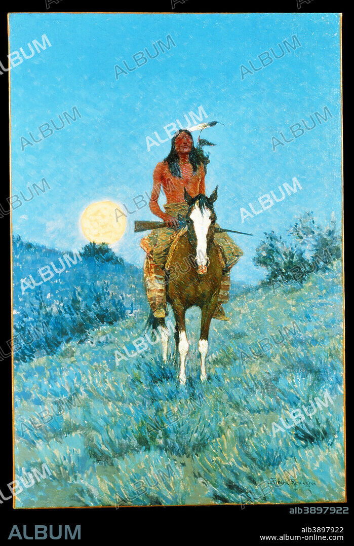 FREDERIC REMINGTON. The Outlier. Date/Period: 1909. Painting. Oil on canvas. Height: 101.6 cm (40 in); Width: 68.8 cm (27 in).