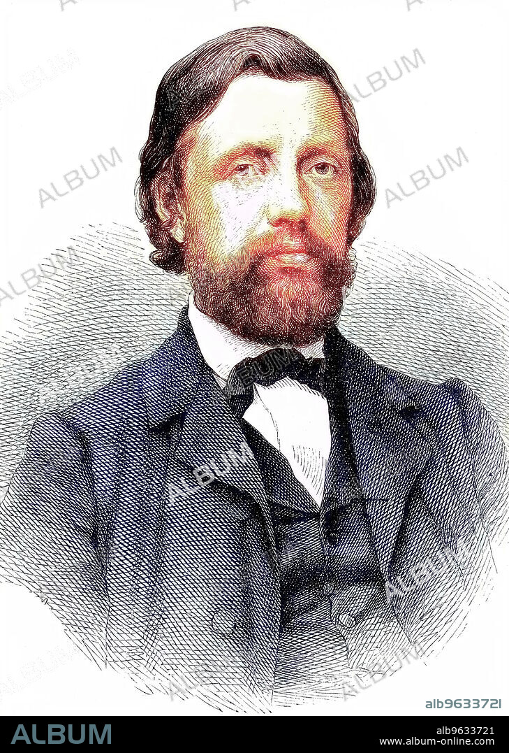 Carl Riedel, also Karl Riedel, 1827 - 1888, a German conductor and composer, historical wood engraving, 1886, digitally restored reproduction of an original artwork from the 19th century, exact original date not known, colored.