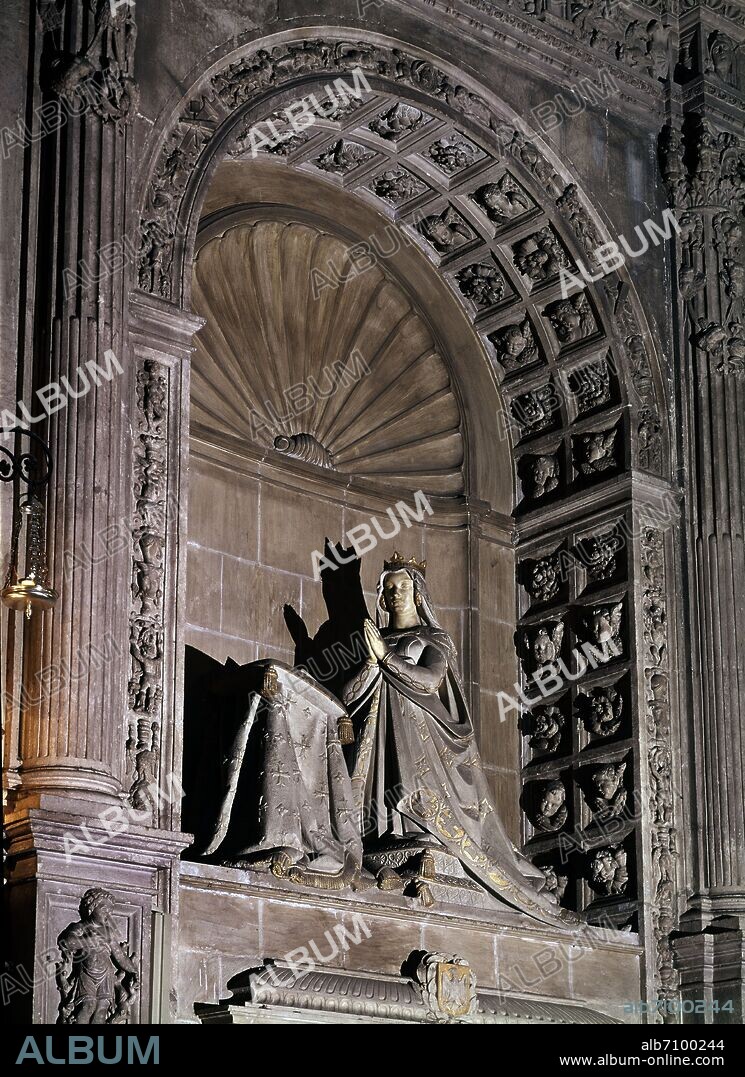 VASALLO PARODY JUAN LUIS. SEPULCRO DE BEATRIZ DE SUABIA PRIMERA ESPOSA DE FERNANDO III EL SANTO Y MADRE DE ALFONSO X EL SABIO REALIZADO EN 1570 LA ESTATUA ORANTE ES DE 1948.