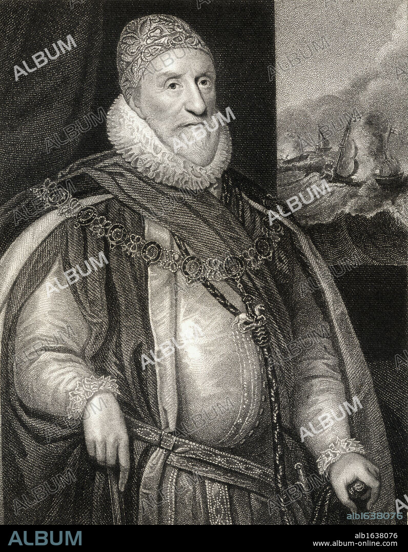 Charles Howard, 1st Earl of Nottingham, aka 2nd Baron Howard of Effingham, 1536-1624. English lord high admiral From the book 'Lodge's British Portraits' published London 1823.l.