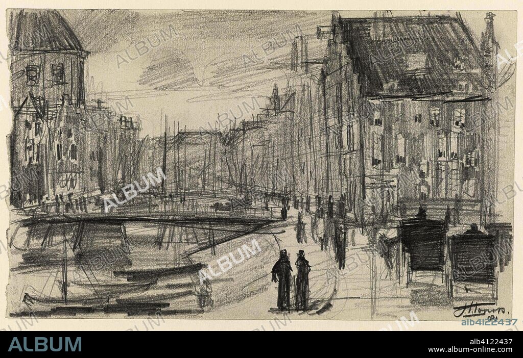 View of the Singel in Amsterdam with the old Lutheran church on the left. Draughtsman: Jan Toorop. Dating: 18-Dec-1881. Measurements: h 133 mm × w 218 mm.