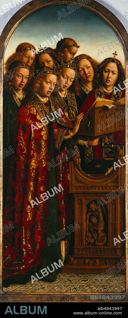 JAN VAN EYCK. The Ghent Altarpiece. Adoration of the Mystic Lamb: Singing angels.