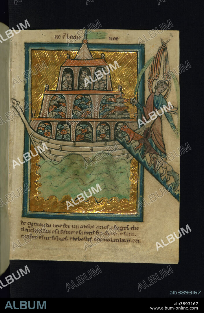 WILLIAM DE BRAILES. The Animals Enter Noah's Ark (Genesis 6:13-7:16). Date/Period: Ca. 1250 (Medieval). Illuminated manuscripts; folios (leaves). Ink and pigment on parchment ink and pigment on parchment. Height: 13.20 mm (0.51 in); Width: 9.50 mm (0.37 in).