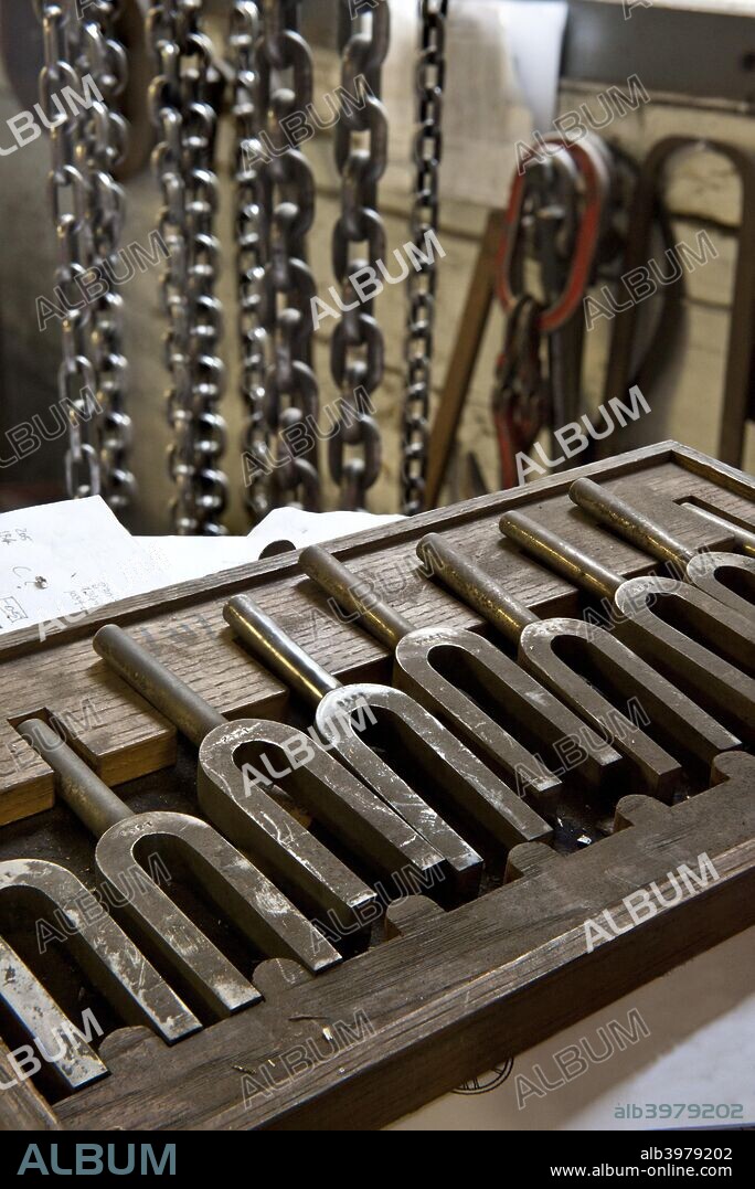 Tuning forks, Whitechapel Bell Foundry, 32-34 Whitechapel Road, Tower Hamlets, London, 2010. Detail of tuning forks in the bell tuning room.