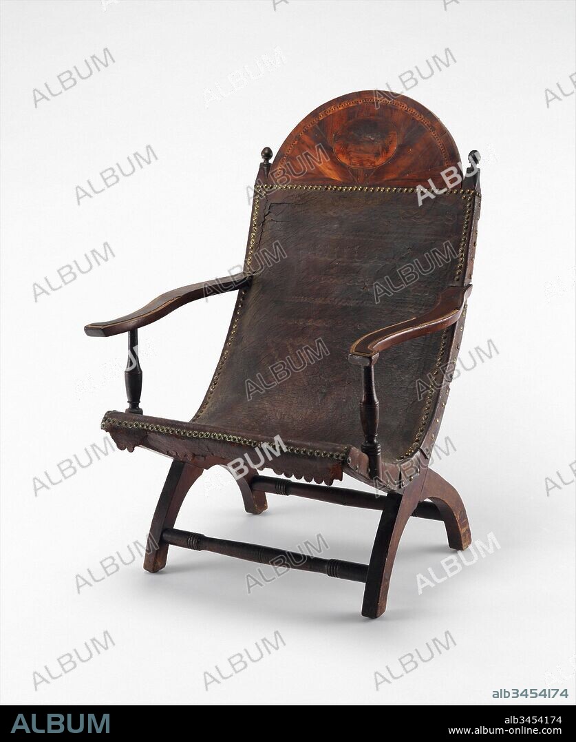 Campeche Chair, ca. 1800–1810, Made in New Orleans, Louisiana, United States, American, Mahogany and mahogany veneer, light and dark wood inlay, and leather, 39 x 26 7/8 x 27 1/2 in. (99.1 x 68.3 x 69.9 cm), Furniture.