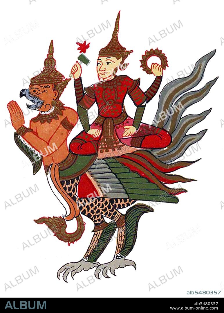 Vishnu (Sanskrit ?????? Vi??u) is the Supreme god in the Vaishnavite tradition of Hinduism. Smarta followers of Adi Shankara, among others, venerate Vishnu as one of the five primary forms of God. The Vishnu Sahasranama declares Vishnu as Paramatma (supreme soul) and Parameshwara (supreme God). It describes Vishnu as the All-Pervading essence of all beings, the master of - and beyond - the past, present and future, one who supports, sustains and governs the Universe and originates and develops all elements within. Vishnu governs the aspect of preservation and sustenance of the universe, so he is called 'Preserver of the Universe'. In the Puranas, Vishnu is described as having the divine colour of water filled clouds, four-armed, holding a lotus, mace, conch (shankha) and chakra (wheel). Vishnu is also described in the Bhagavad Gita as having a 'Universal Form' (Vishvarupa) which is beyond the ordinary limits of human perception or imagination. In this Burmese representation, Vishnu as Beikthano appears in the style of a Burmese nat.