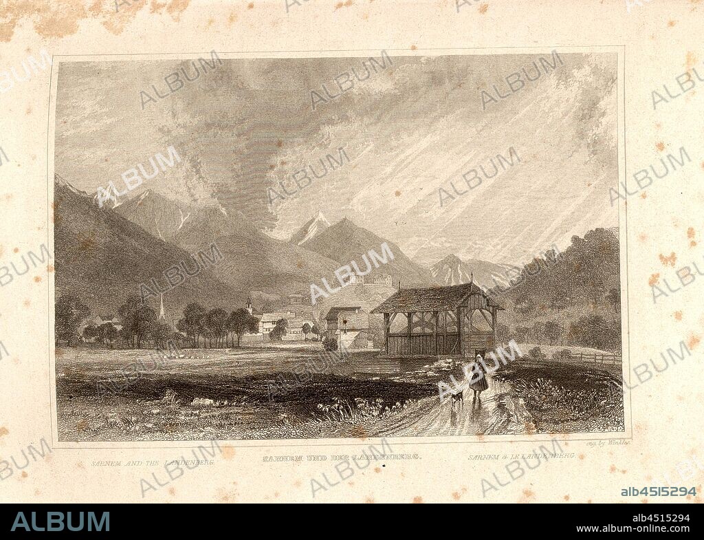 Sarnem and the Landenberg, View Sarnen and Landenberg, after p. 76, p. 137, Müller, Adolph (gezeichnet); Winkles, Henry (gestochen), 1858, Heinrich Zschokke: Die Schweiz in ihren klassischen Stellen und Hauptorten; mit 72 Originalansichten, gezeichnet von Adolph Müller, gestochen von Henry Winkles und den besten englischen Künstlern. Zweite durchgesehene und ergänzte Auflage. Stuttgart: Gebrüder Scheitlin; St. Gallen: Scheitlin & Zollikofer, 1858.