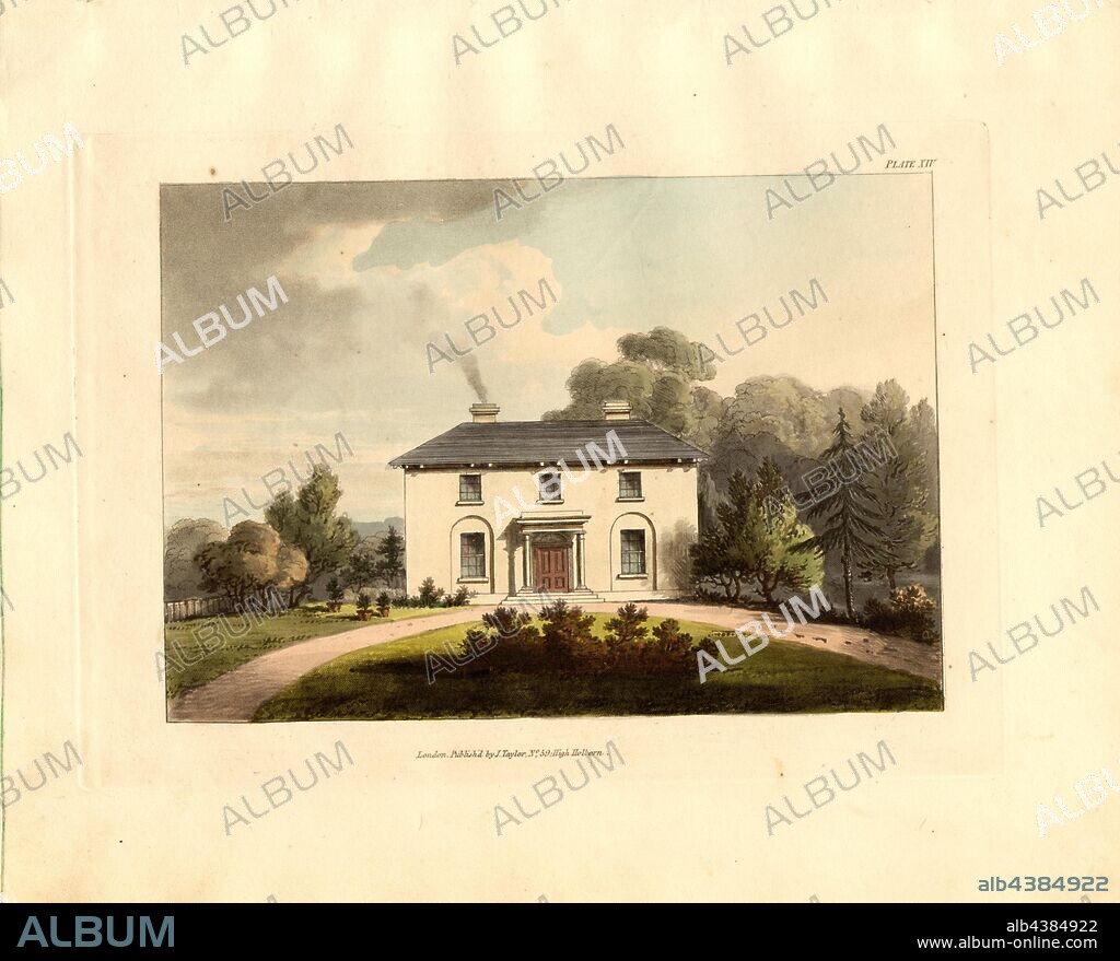 Farm House 2b, Elevation of a farmhouse, Pl. XIV, to p. 31, Robert Lugar: Architectural sketches for cottages, rural dwellings, and villas, in the Grecian, Gothic, and fancy styles: with plans; suitable to persons of genteel life and moderate fortune.: preceded by some observations on scenery and character proper for picturesque buildings. London: printed for J. Taylor, at the Architectural Library, 1823.