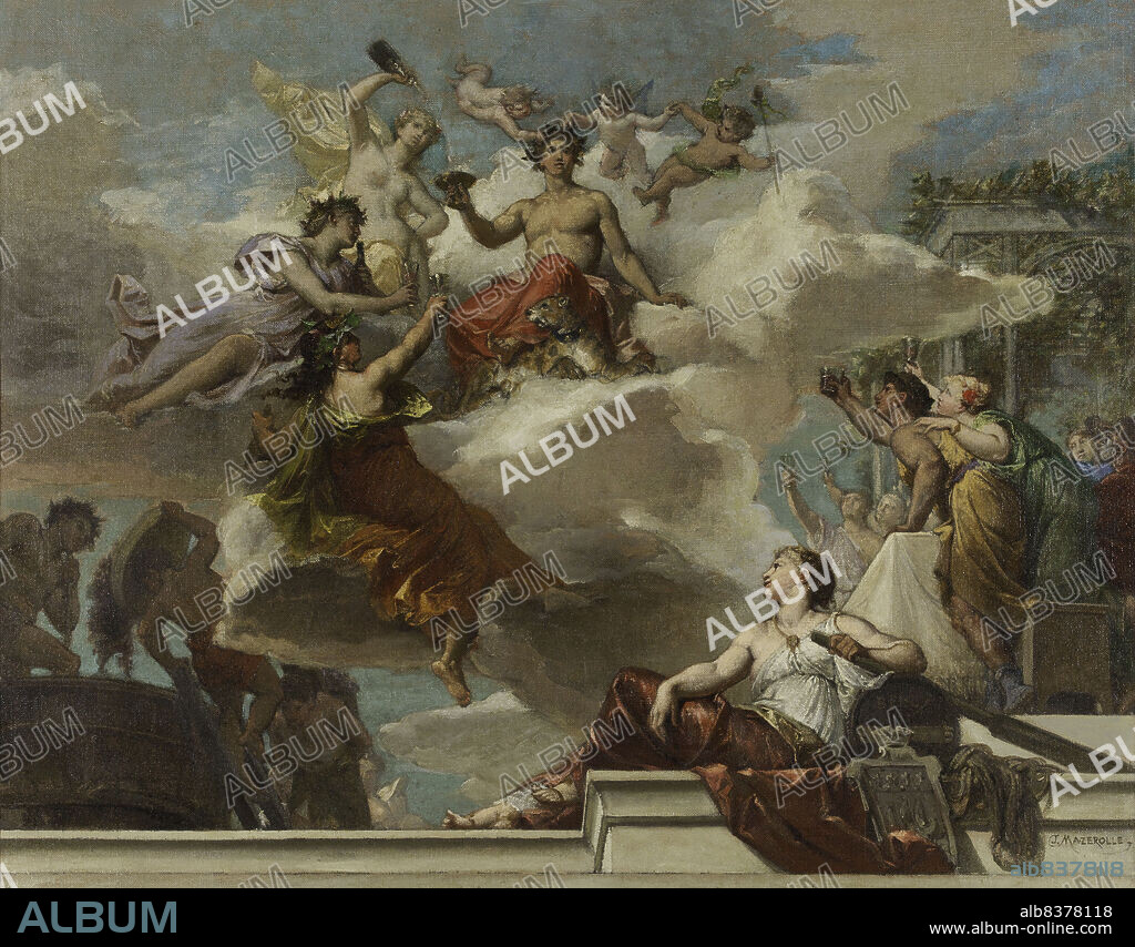 JOSEPH ALEXIS MAZEROLLE. Sketch for the 12th arrondissement town hall: The triumph of Bacchus (ceiling of grand staircase), 1880.