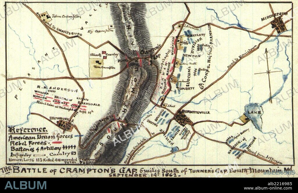 Battle of Crampton's Gap : 5 miles south of Turner's Gap, South Mountain, Md. September 14th 1862.