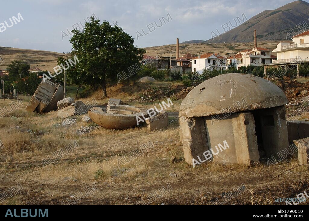 Republic of Albania. Korce. Concrete bunkers built in the 1960s by order of Enver Hoxha (1908-1985).