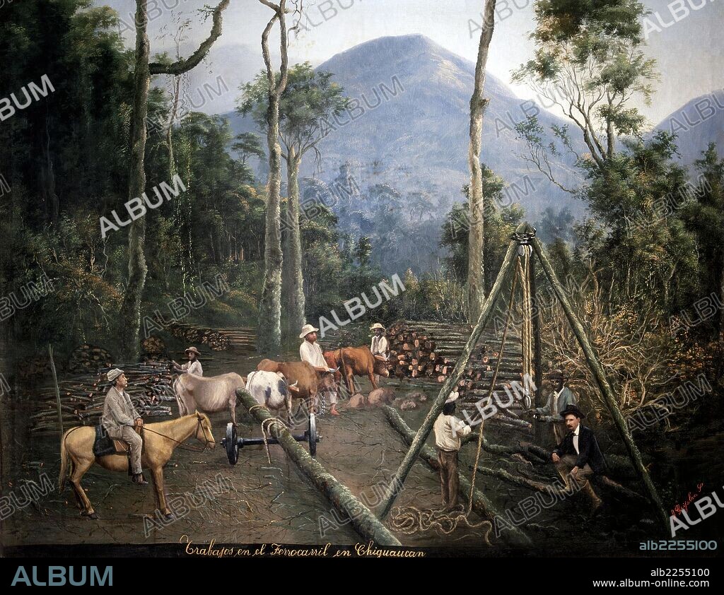 JOSE GRIJALVA. GRIJALVA, JOSE. PINTOR ECUATORIANO. TRABAJOS FERROCARRIL DE CHIGUACAN. OLEO 1907. MUSEO ARTE MODERNO. QUITO. FERROCARRILES. ECUADOR.