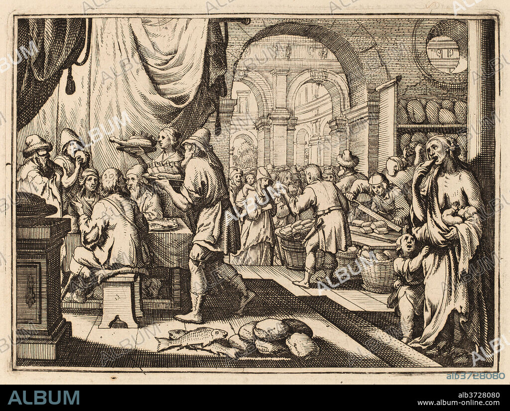 CONRAD MEYER. Feeding the Hungry. Dimensions: plate: 11 x 15 cm (4 5/16 x 5 7/8 in.)  sheet: 20 x 25400 cm (7 7/8 x 10000 in.). Medium: etching with engraving on laid paper.