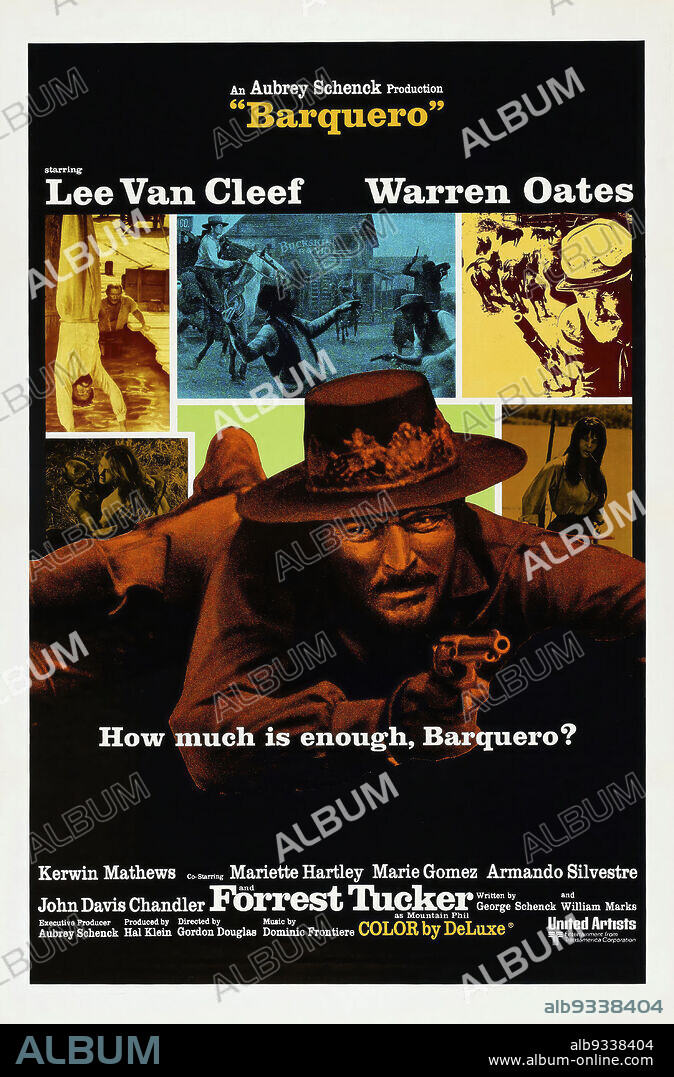 Poster de LOS FORAJIDOS DE RÍO BRAVO, 1970 (BARQUERO), dirigida por GORDON DOUGLAS. Copyright UNITED ARTISTS.
