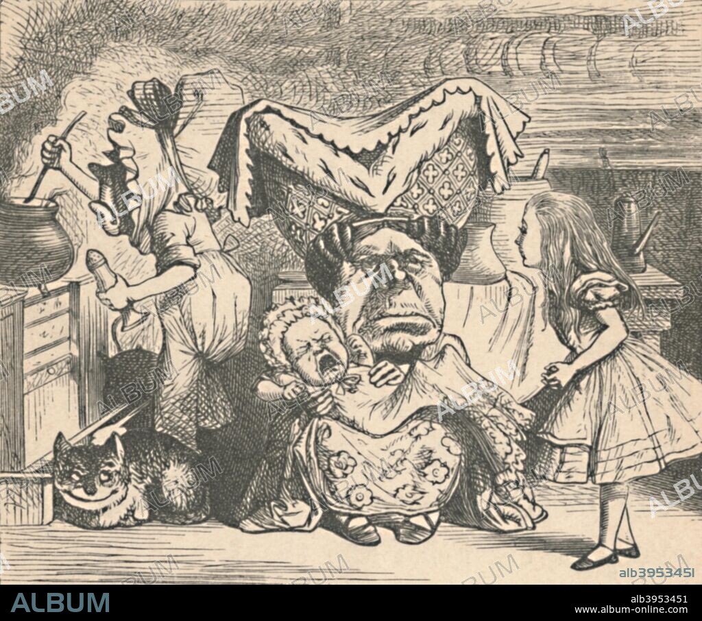 'Alice, the Duchess, and the Baby', 1889. Lewis Carroll's (1832-1898) 'Alice in Wonderland' as illustrated by John Tenniel (1820-1914). From Alice's Adventures in Wonderland by Lewis Carroll. [Macmillan & Co., New York, 1889].