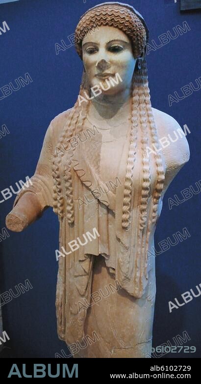Griechisch, attisch, um 490 v.Chr.-Kore von der Akropolis.-Inselgriechischer Marmor. Gefunden auf der Akropolis in Athen.