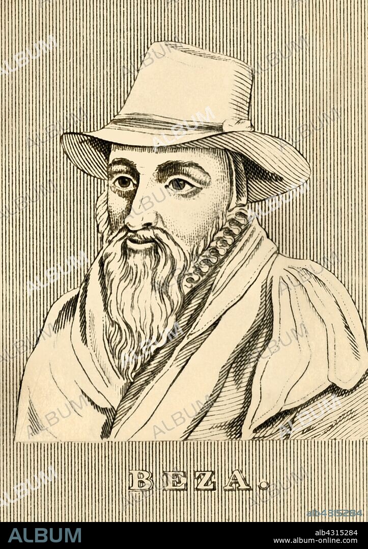 'Beza', 1830. Theodore Beza (1519-1605) French Protestant theologian, reformer and scholar who played an important role in the Reformation, a disciple of John Calvin he lived most of his life in Geneva. From "Biographical Illustrations", by Alfred Howard. [Thomas Tegg, R. Griffin and Co., J. Cumming, London, Glasgow and Dublin, 1830].
