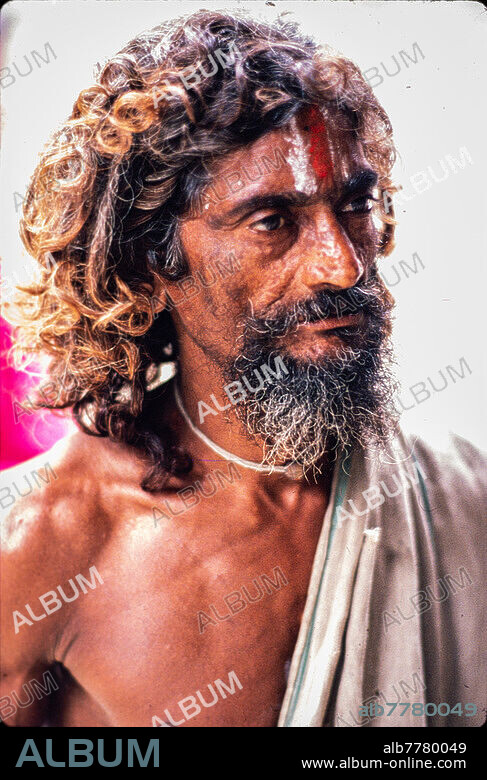 Religion / Hinduismus  /. Sannyasin (Sanskrit "Entsagender"; besonders asketisch lebender Mönch / Sadhu). - Bildnis eines Sannyasin in Ayodhya (Uttar Pradesh, Indien). - Foto, Oktober 1987.