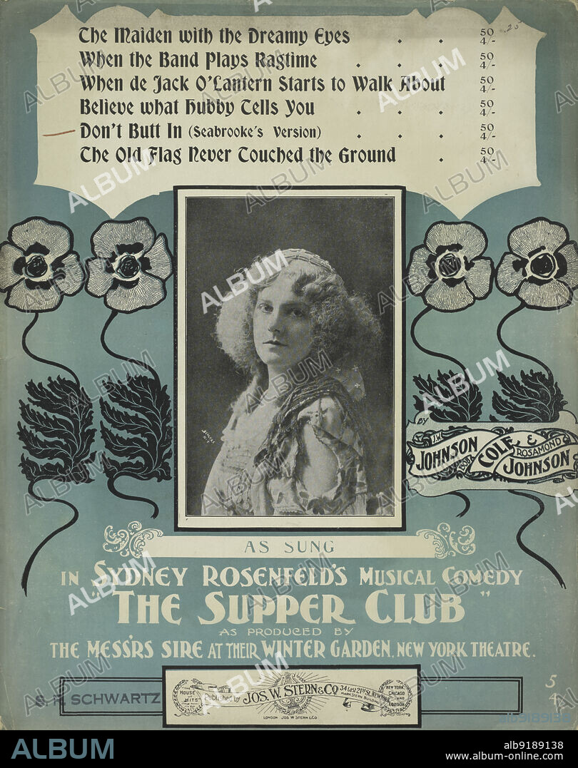 JACOB SCHLOSS. 'Don't butt in (Seabrooke's Version', 1901. 'As sung in Sydney Rosenfeld's musical comedy "The Supper Club" as produced by the Mess'rs Sire at their Winter Garden, New York Theatre'. From a collection of sheet music, some examples of which depict African Americans in a derogatory way. Other examples are songs by white musicians purporting to be black.