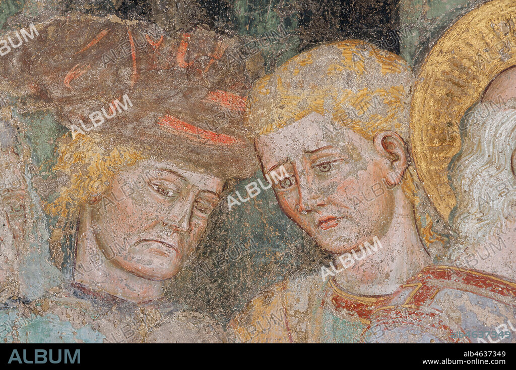 Ferrara, Pinacoteca Nazionale: fresco detached from the Church of San Domenico on the subject of the Stories of St. John the evangelist, by Maestro G.Z. (Michele dai Carri?), 15th century. Detail.