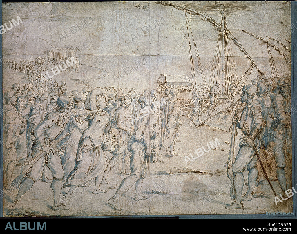 VICENTE CARDUCHO O VICENZO CARDUCCI (1576-1638). EXPULSION DE LOS MORISCOS DE ESPAÑA EN 1584 -DIBUJO REALIZADO HACIA 1627 - PUERTO DE VALENCIA.