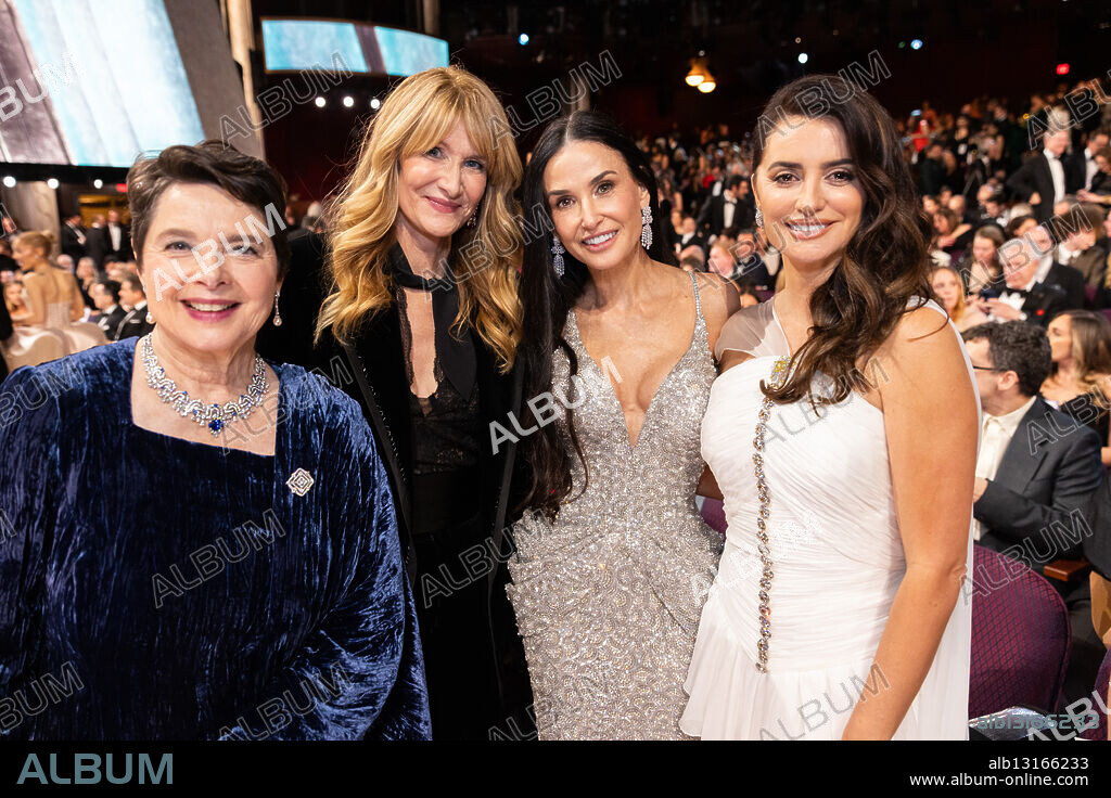 DP018068. Isabella Rossellini, Laura Dern, Demi Moore, and Penelope Cruz pose during the live ABC Telecast of the 97th Oscars® at the Dolby® Theatre at Ovation Hollywood on Sunday, March 2, 2025.