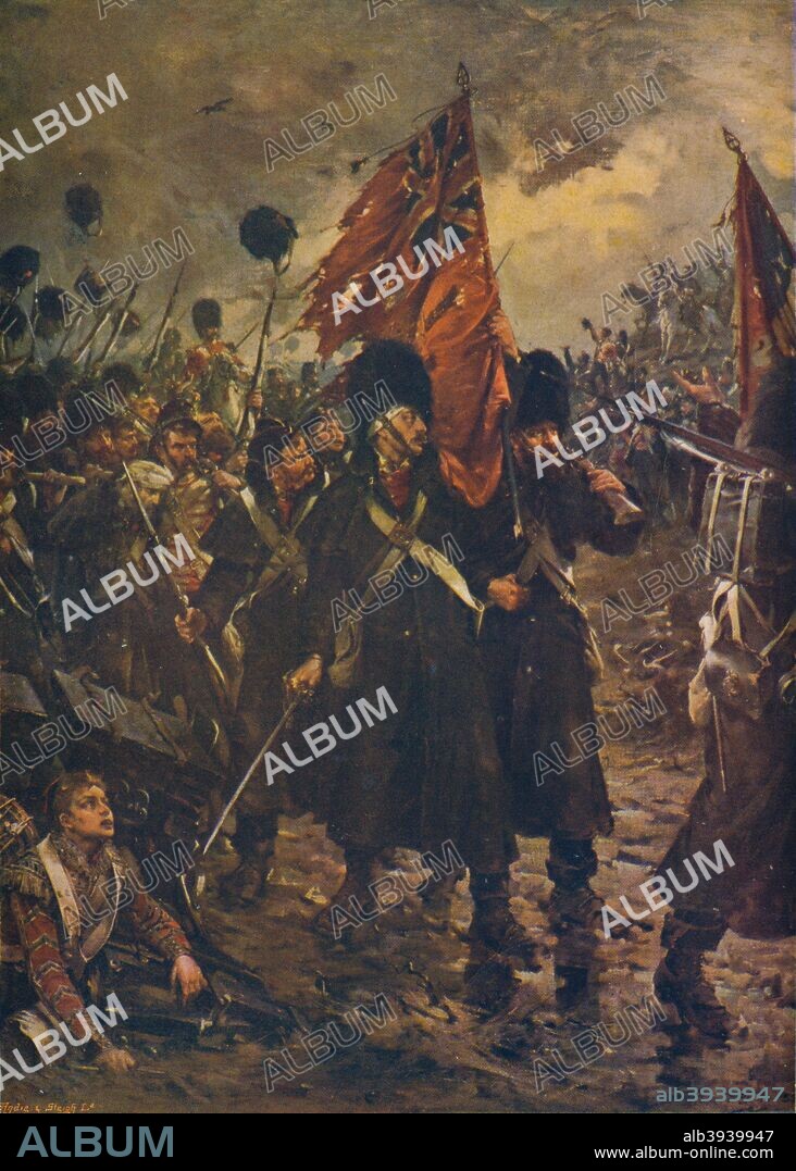 'Saving the Colours: the Guards at the Battle of Inkerman, 1854' (1909). From Harmsworth History of the World, Volume 7, by Arthur Mee, J.A. Hammerton, & A.D. Innes, M.A. [Carmelite House, London, 1909].