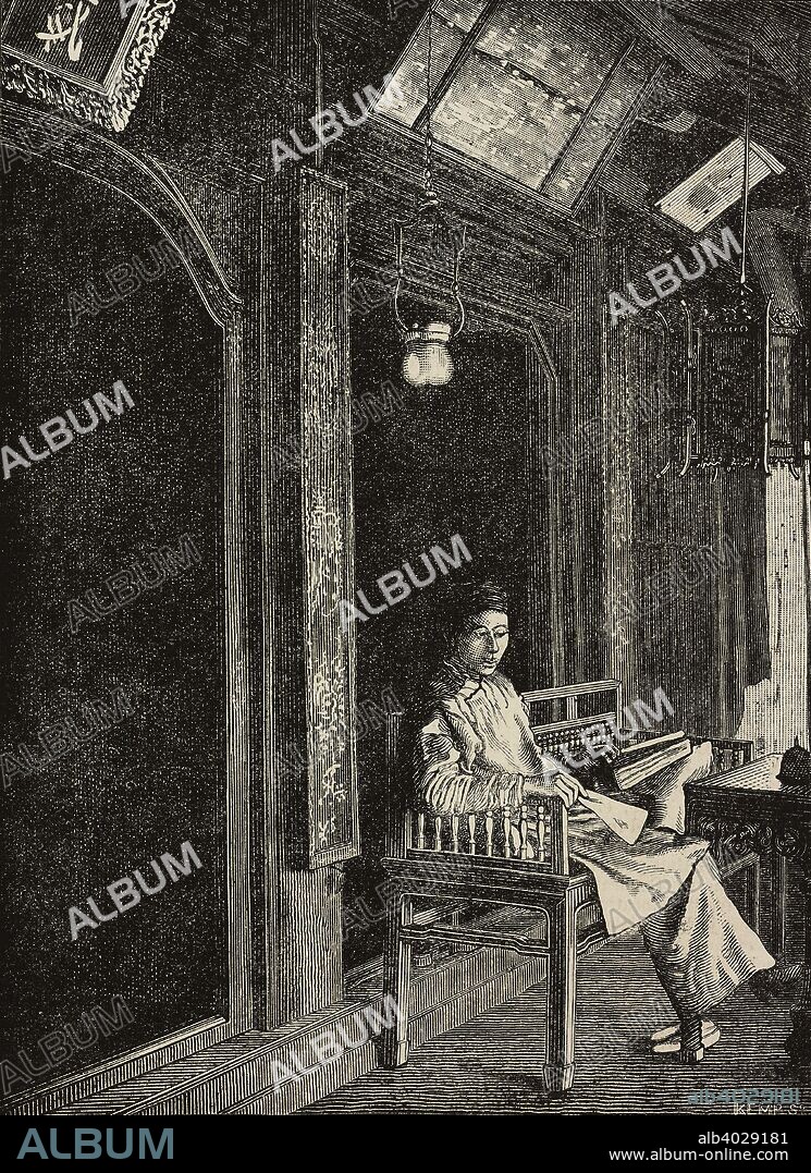 Sketches of Annam: a domestic interior, Vietnam, engraving from The Illustrated London News, No 2323, October 27, 1883.