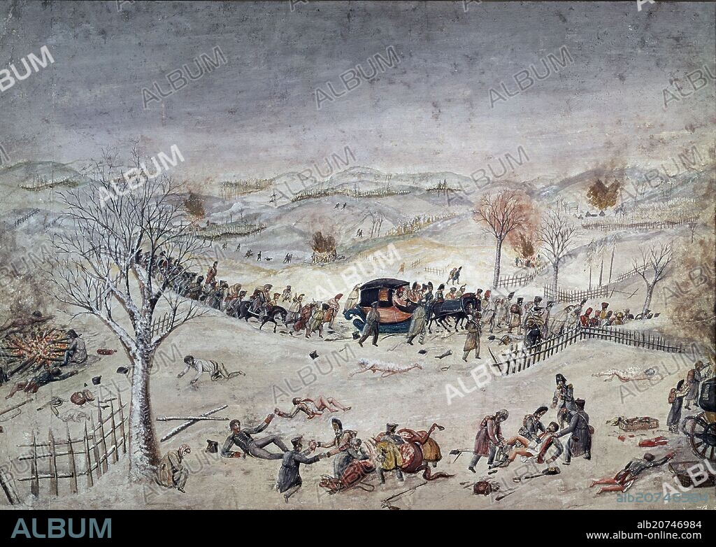 CAMPAÑA DE RUSIA - EJERCITO DE NAPOLEON EN LA NIEVE - SIGLO XIX.