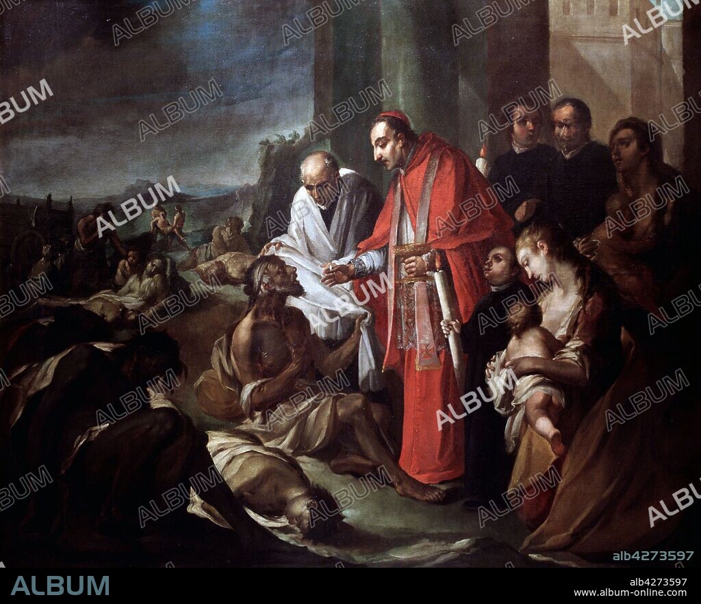 JUAN DE ESPINAL (1714-1783). ESPINAL , JUAN DE PINTOR ESPAÑOL . SEVILLA 1714 - 1783 " SAN CARLOS BORROMEO DANDO LA COMUNION A LOS APESTADOS DE MILAN " IGLESIA DE SAN NICOLAS DE BARIS . SEVILLA.