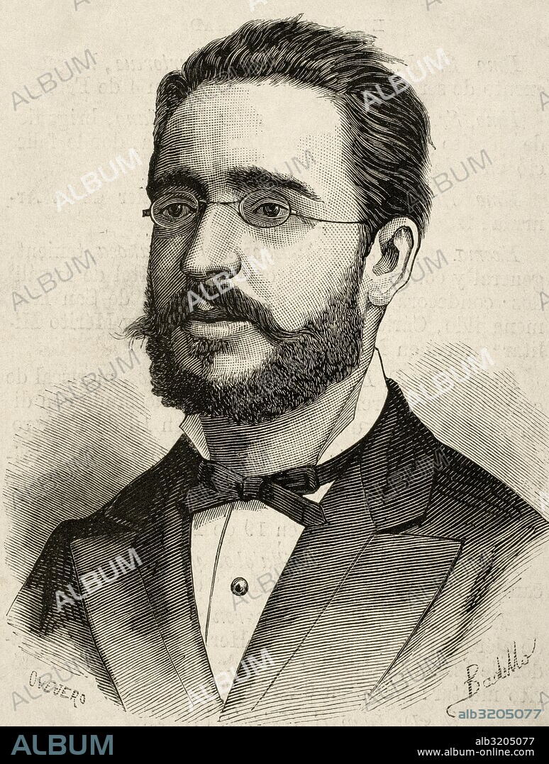 Ruperto Chapí (1851-1909). Compositor español de zarzuelas. Retrato. Grabado por Ovejero. La Ilustración Española y Americana, 1878.