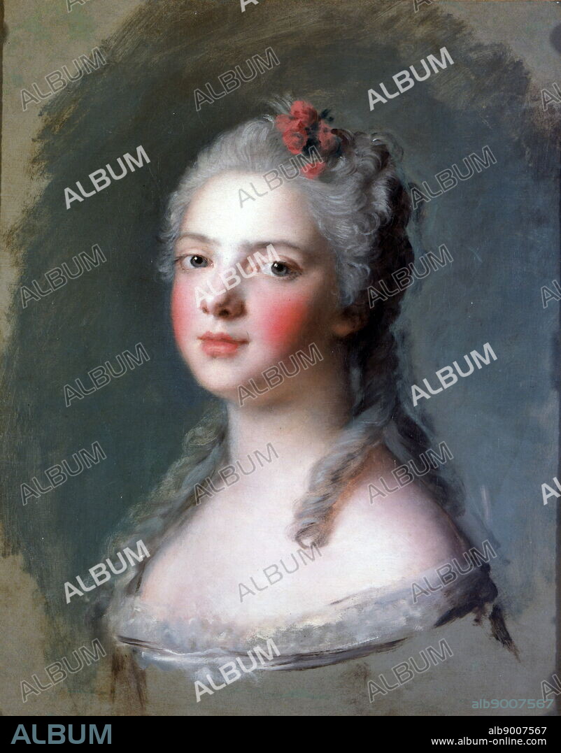 Madame Adelaide de France, 1750, by Jean-Marc Nattier (1685-1766); Blue pencil: Marie Adelaide de France, (1732 - 1800), was a French princess, the fourth daughter and sixth child of King Louis XV of France and his consort, Marie Leszczynska.