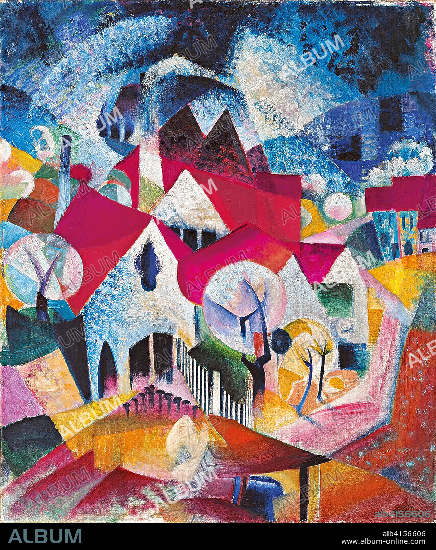 Johannes Itten (Süddern-Linden, 1888-Zurich, 1967). Grupo de casas en primavera (1916). Óleo sobre lienzo. 90 x 75 cm.