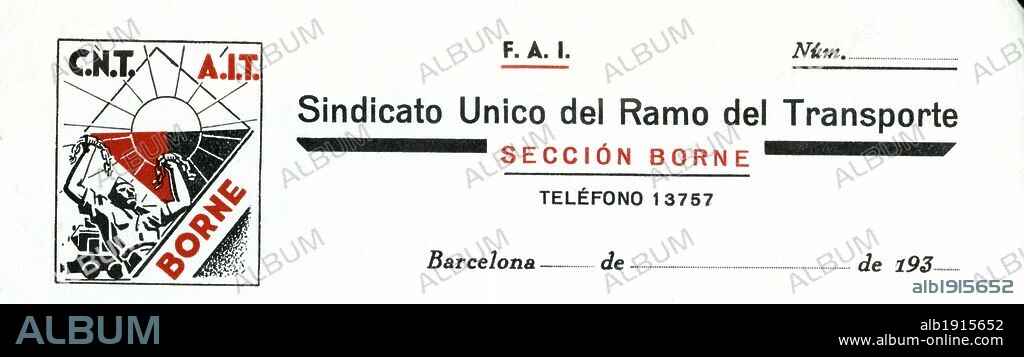 Anagrama de CNT-AIT, Sindicato único del ramo del transporte. Año 1936.