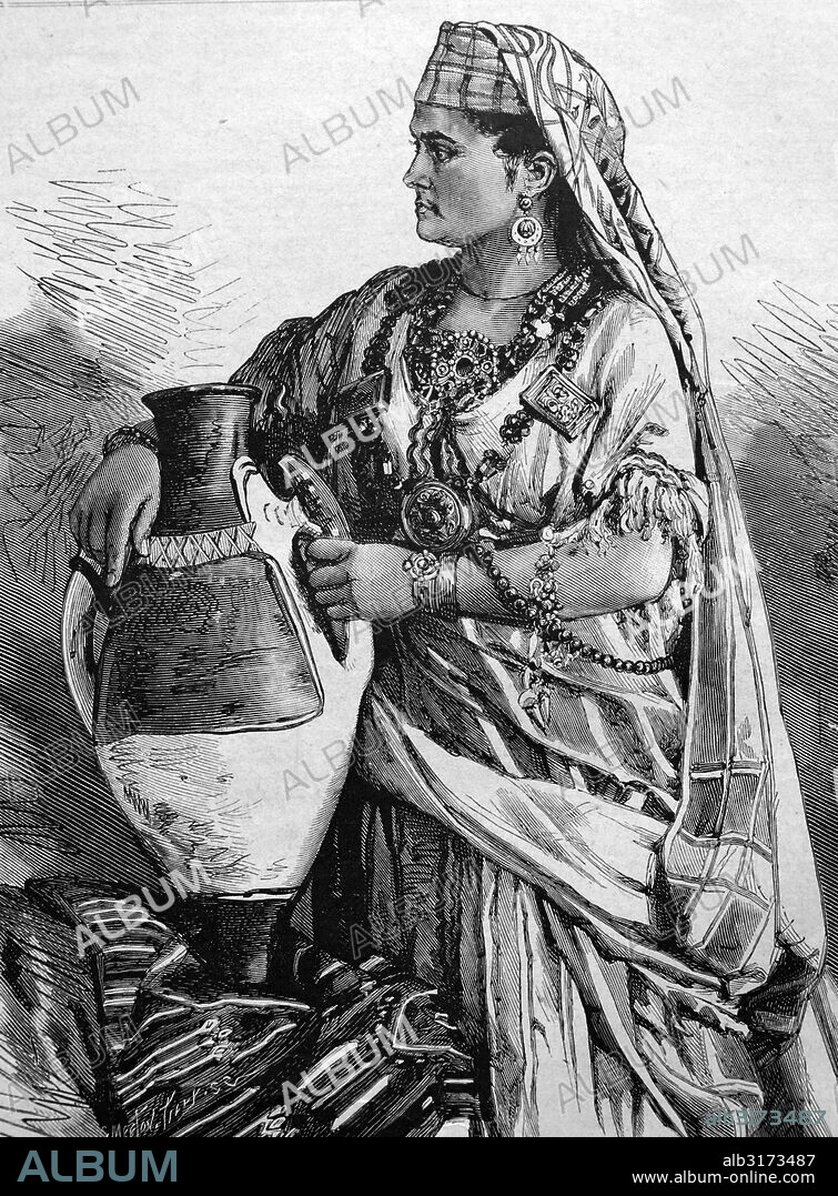 A kabyle woman, east algerian berberine, algeria, historical illustration, 1877.