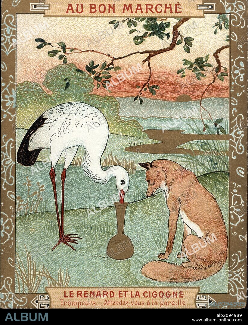 El zorro y la cigüeña. Cuento infantil. París, años 1910.