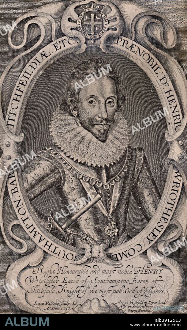 Henry Wriothesley (1573-1624), Earl of Southampton, patron of William Shakespeare, c1617 (1894). From A Collection of Engraved Portraits (Further Selection) Exhibited by the Late James Anderson Rose, at the Opening of the New Library and Museum of the Corporation of London, November 1872, Vol. II. [Marcus Ward & Co, Limited, London, 1894].