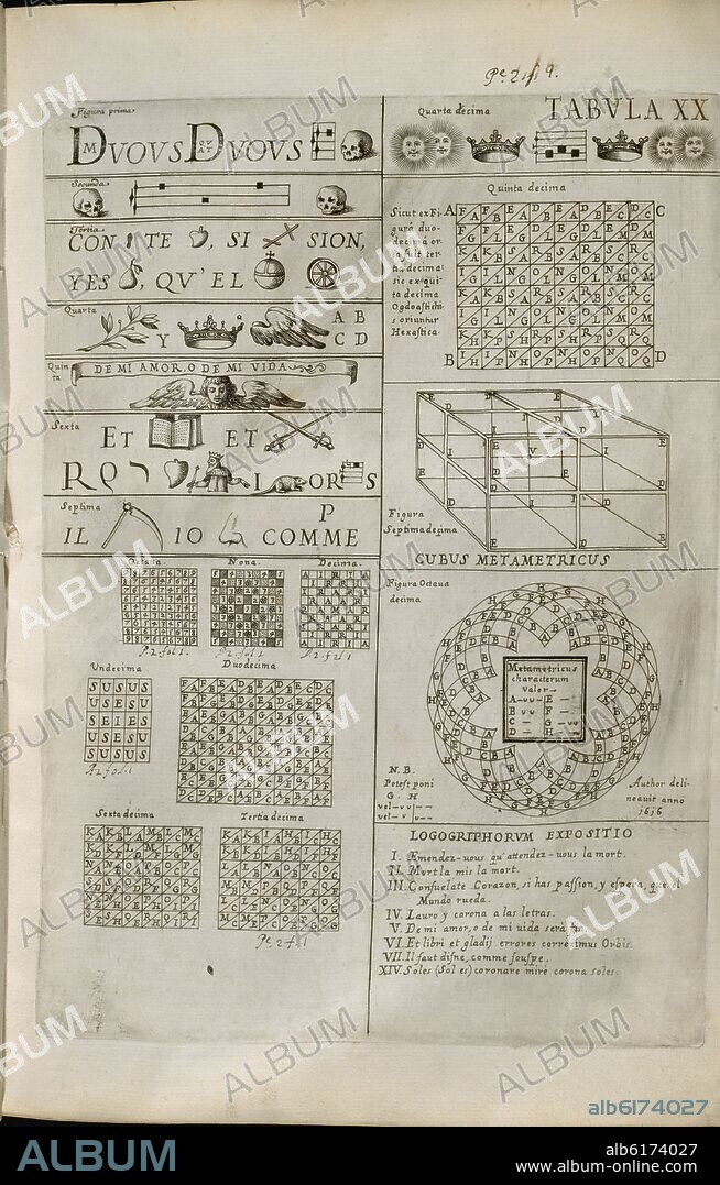 JUAN CARAMUEL LOBKOWITZ (1606-1682). PRIMUS CALAMUS OB OCULOS PONENS METAMERICAN.. LABYRINTHOS EXORNAT - TABLA XX CON JEROGLIFICOS - ROMA - 1663.