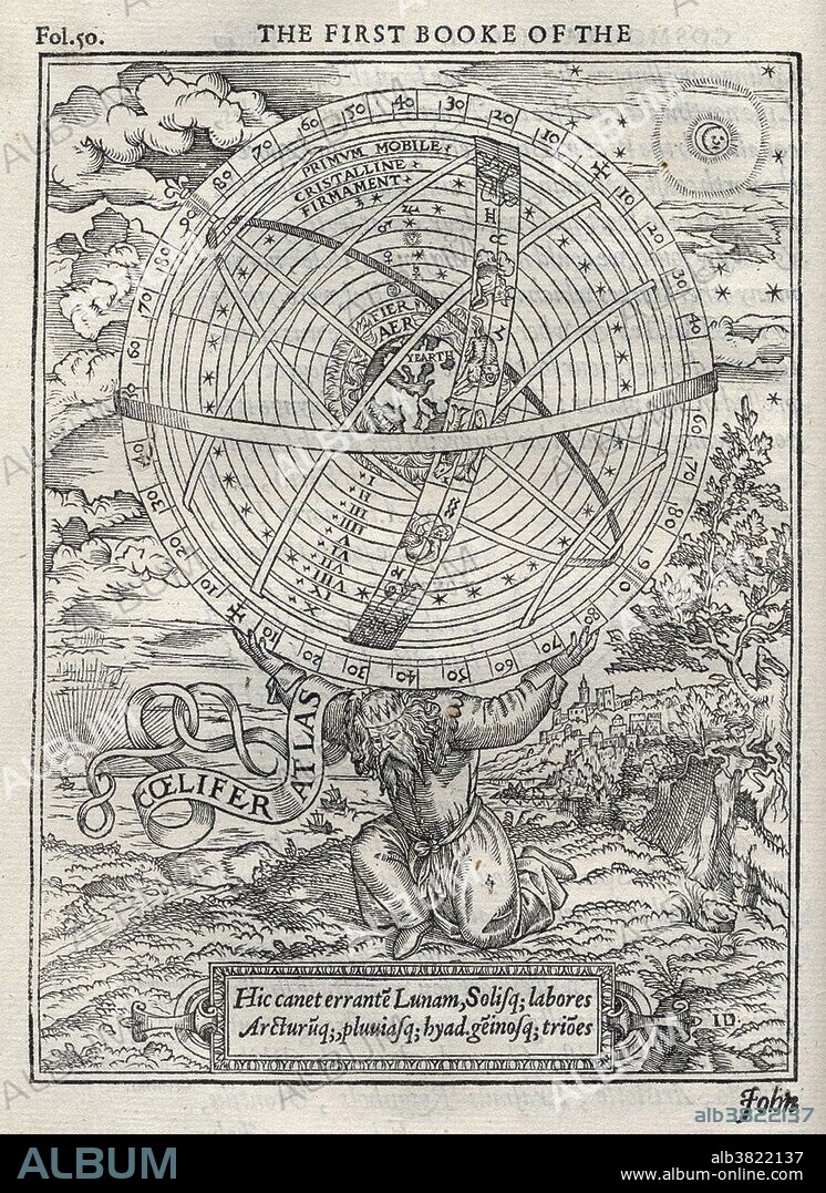 Captioned: "The cosmographical glasse, conteinyng the pleasant principles of cosmographie, geographie, hydrographie, or nauigation. Compiled by William Cuningham Doctor in Physicke, 1531." In astronomy, the geocentric model (also known as geocentrism, or the Ptolemaic system), is the superseded theory that the Earth is the center of the universe, and that all other objects orbit around it. Ptolemy was an Egyptian polymath, who made studies in astrology, astronomy, geography and mathematics.