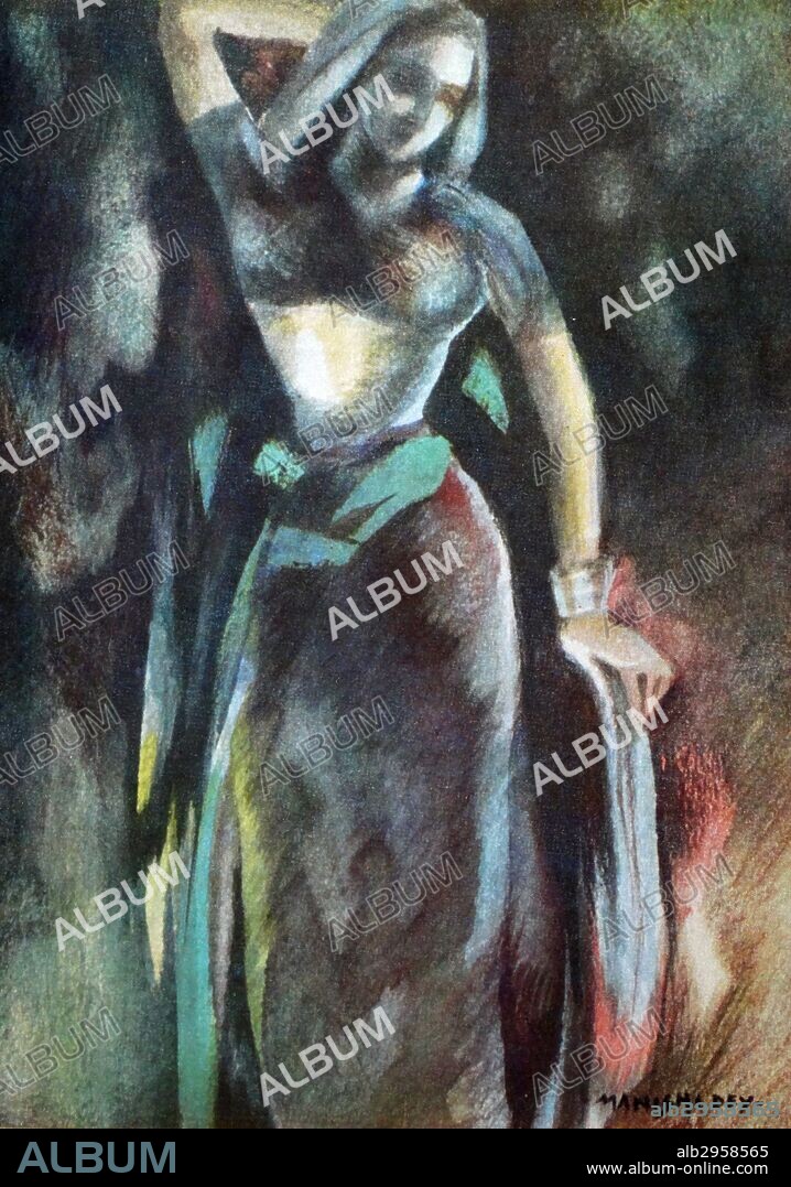 portrait of a woman by Manishi Dey (1909–1966) Indian painter of the Bengal school of art.
