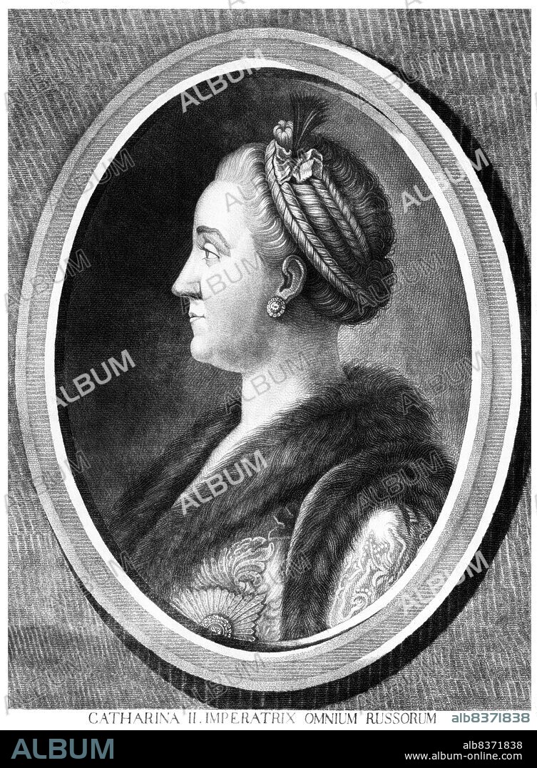 Catherine II of Russia (Russian: Yekaterina Alekseyevna, 2 May 1729 17 November 1796), was the most renowned and the longest-ruling female ruler of Russia, reigning from 1762 until her death in 1796 at the age of 67.<br/><br/>. Born in Stettin, Pomerania, Prussia as Sophie Friederike Auguste von Anhalt-Zerbst-Dornburg, she came to power following a coup d'état when her husband, Peter III, was assassinated. Russia was revitalised under her reign, growing larger and stronger than ever and becoming recognised as one of the great powers of Europe.