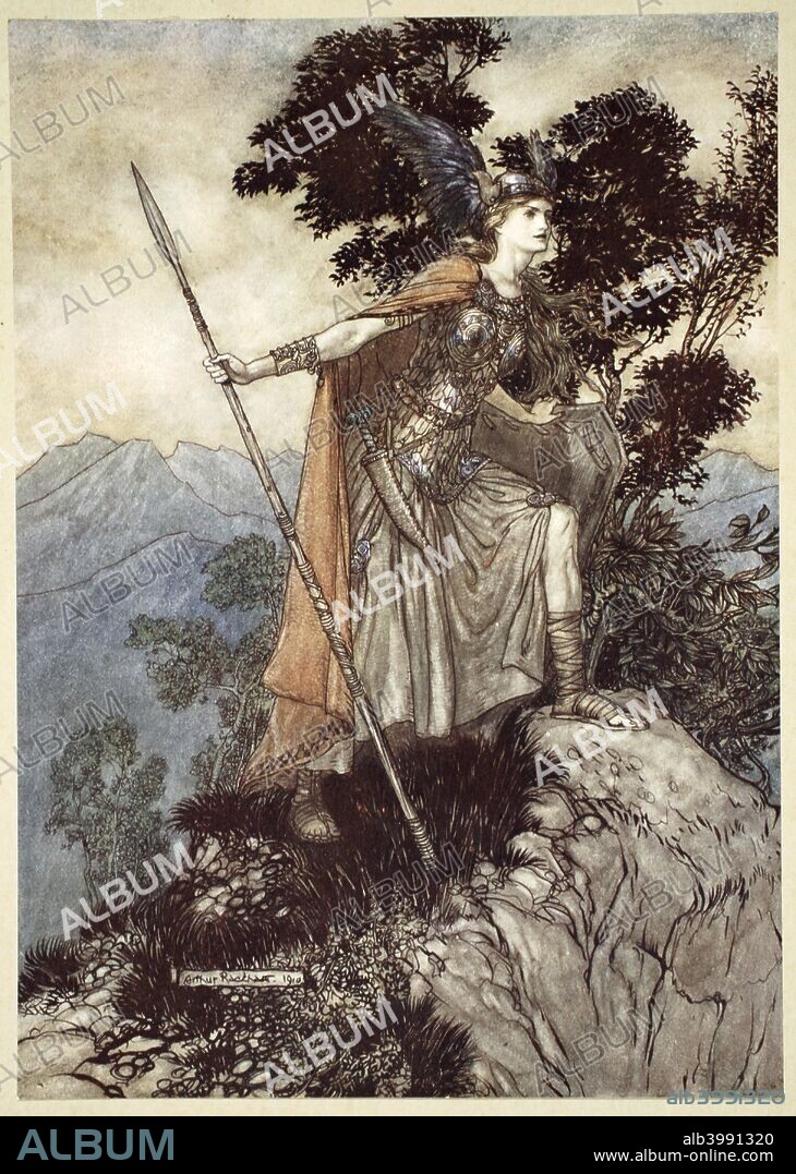 'Brunnhilde', 1910. Illustration from The Rhinegold and the Valkyrie. Brunnhilde, the valkyrie daughter of Wotan by Erda. From a private collection.
