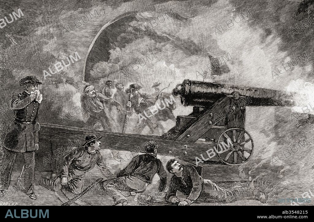 A casemate during the bombardment at the Battle of Fort Sumter, April 12–14, 1861, near Charleston, South Carolina, United States of America. From The History of Our Country, published 1905.