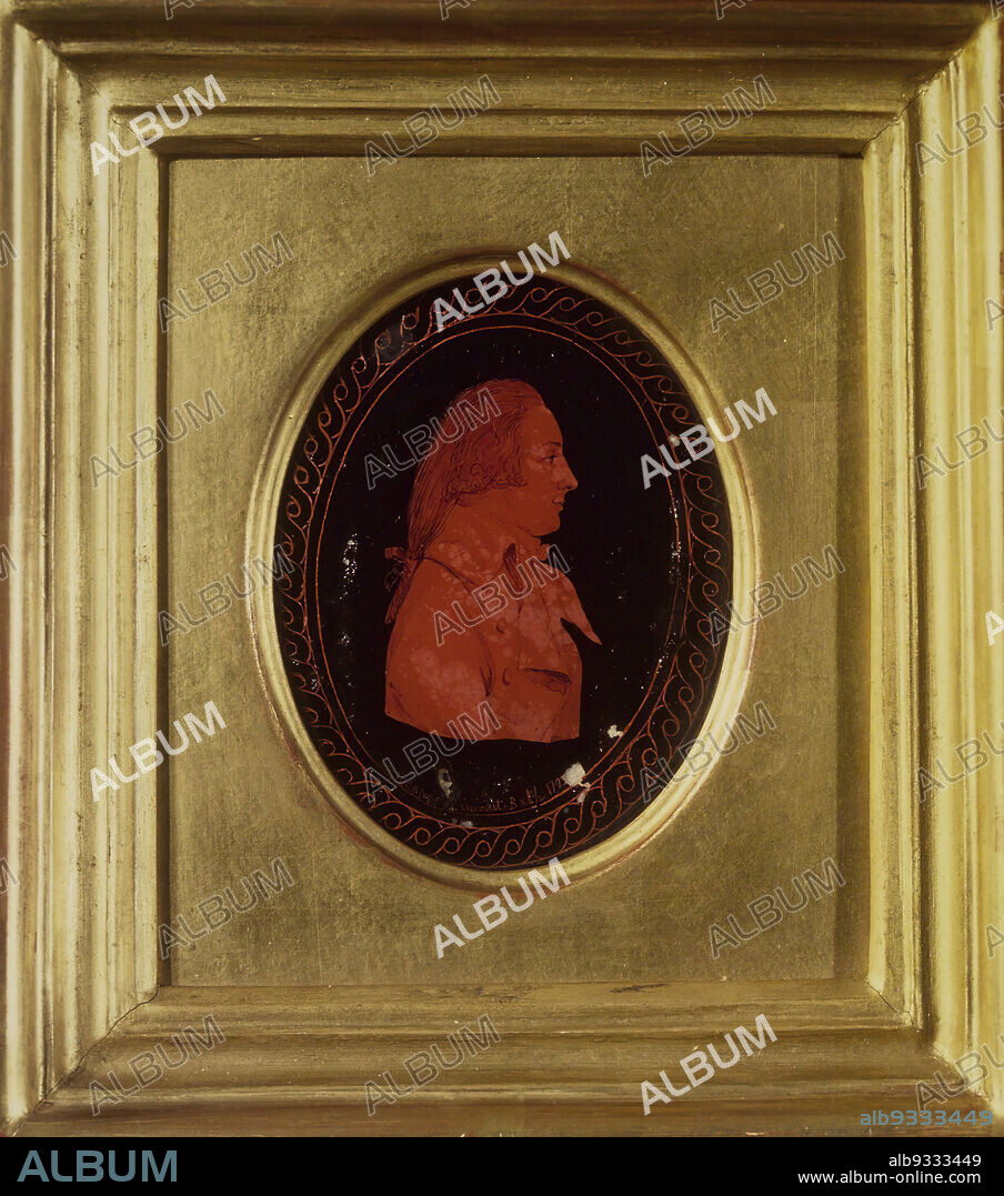 Silhouette of Man Facing Right, Glass, paint, wooden frame painted gold, ca. 1793, 7 3/4 x 6 1/8 in., 18.7 x 15.5 cm.