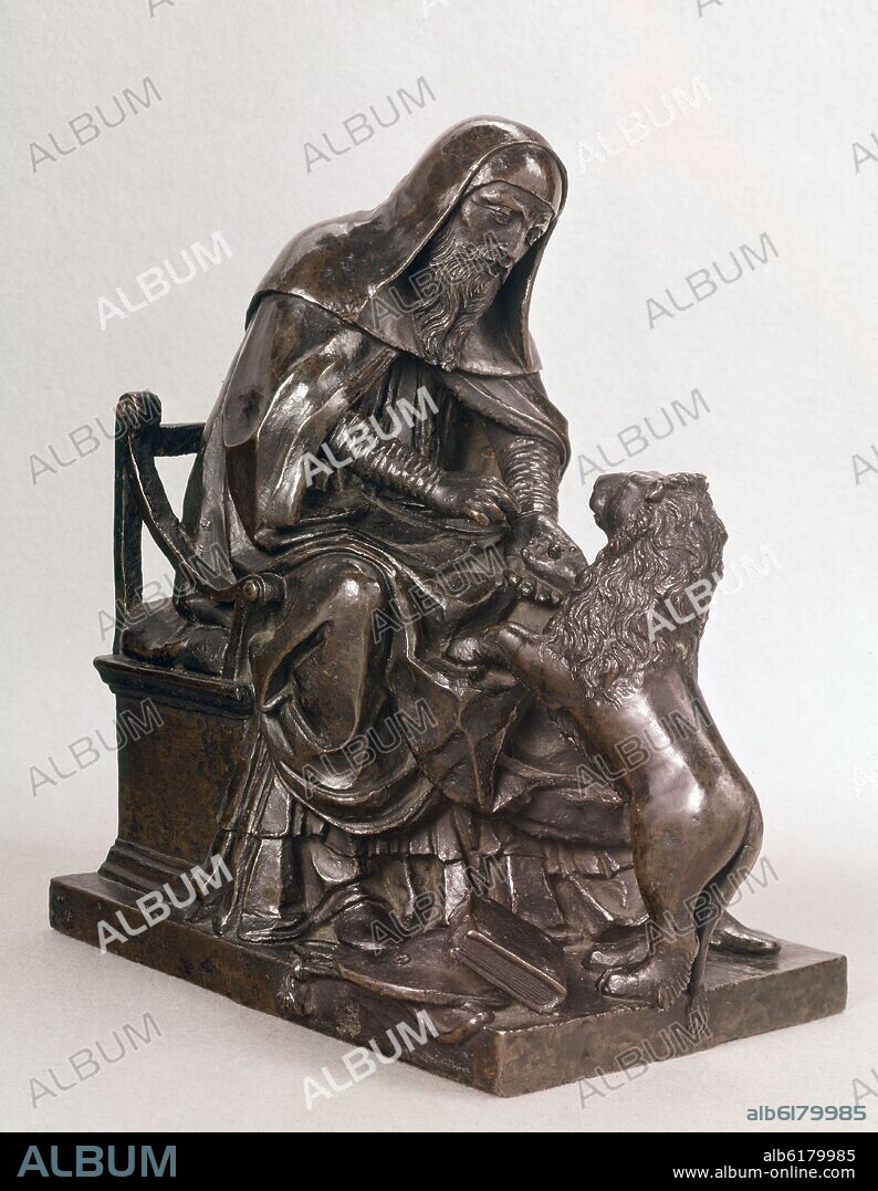 SAN JERONIMO Y EL LEON - ESCULTURA EN BRONCE.